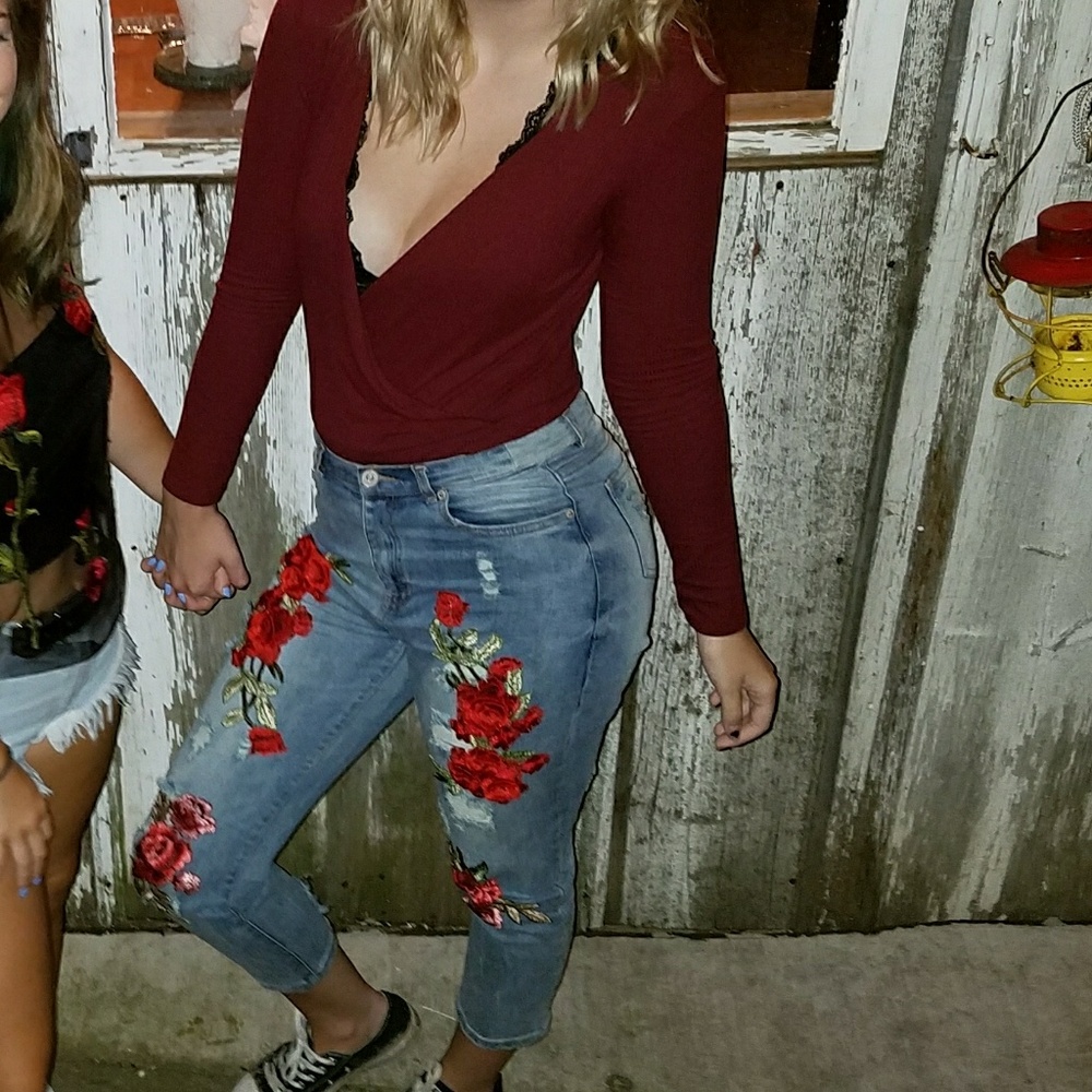 maroon v cut body suit